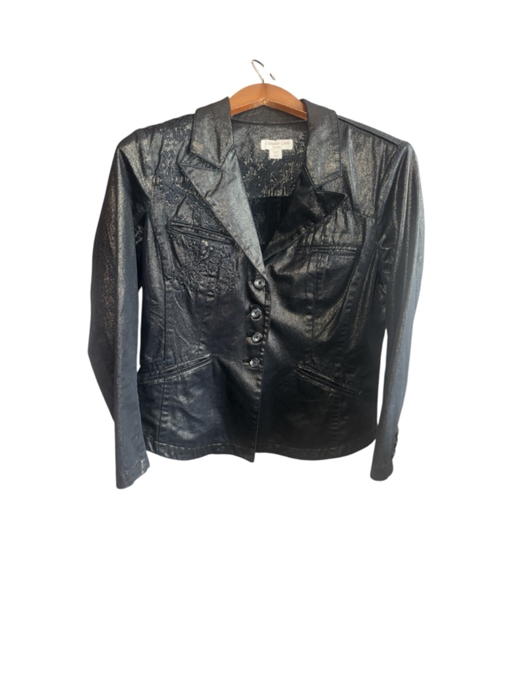 Cold water Creek Women’s Size 14 Cotton Black Shimmer Glam Blazer Style Jacket